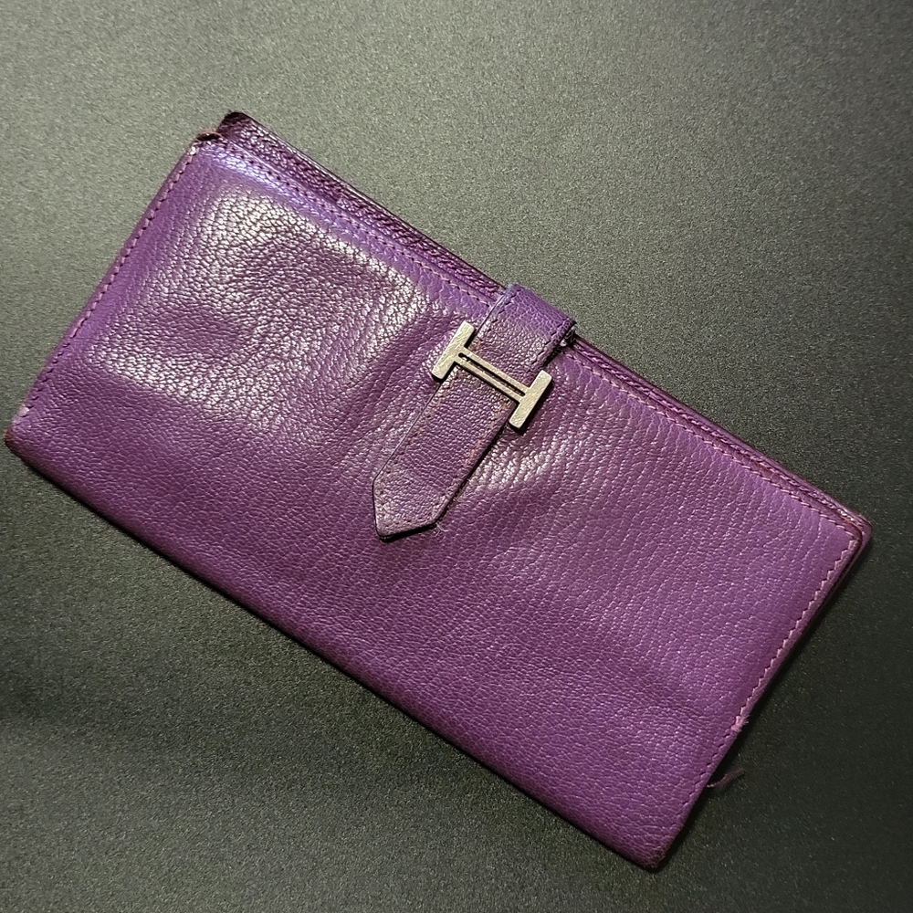 Hermes Long Wallet Bear Soufflé Leather Purple